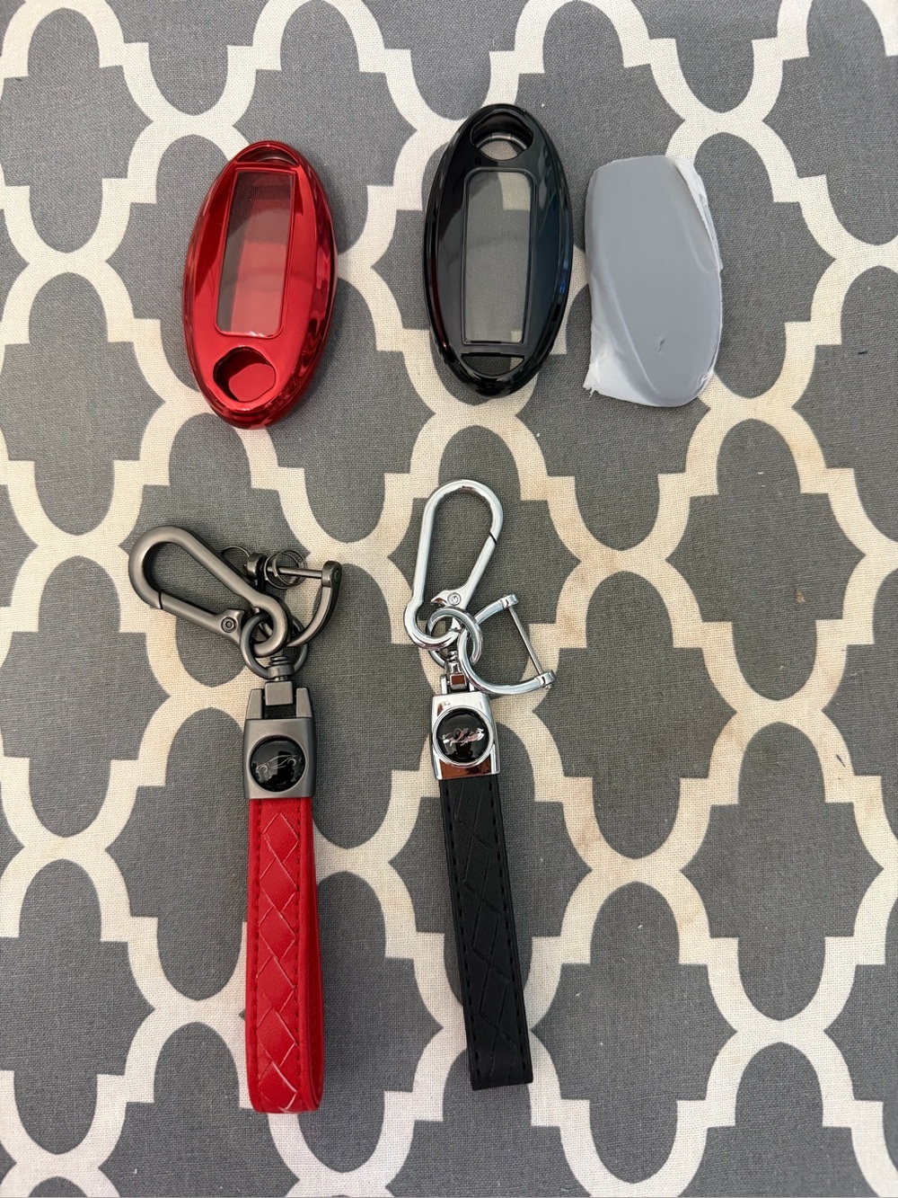 Nissan Key Fob Covers & Leather Strap Keychains - Red & Black set